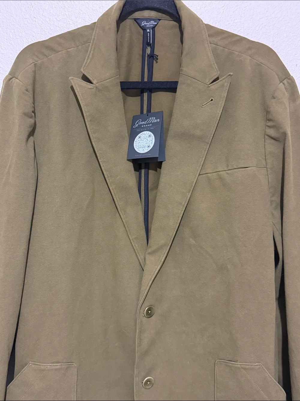 Good Man Brand Hollis Olive Green Single-Button Tailored Blazer Stretch Knit